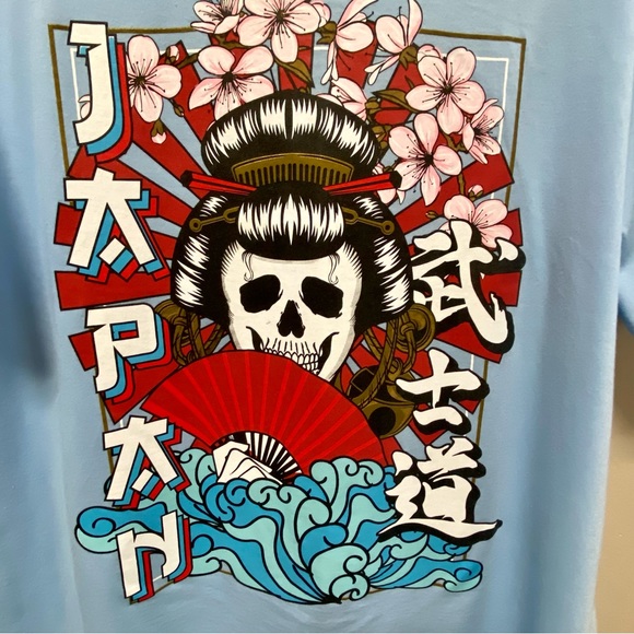 Vibes Japan 🇯🇵 Day Of The Dead 💀 Style Blue T Shirt Sz L NWT - Picture 2 of 4